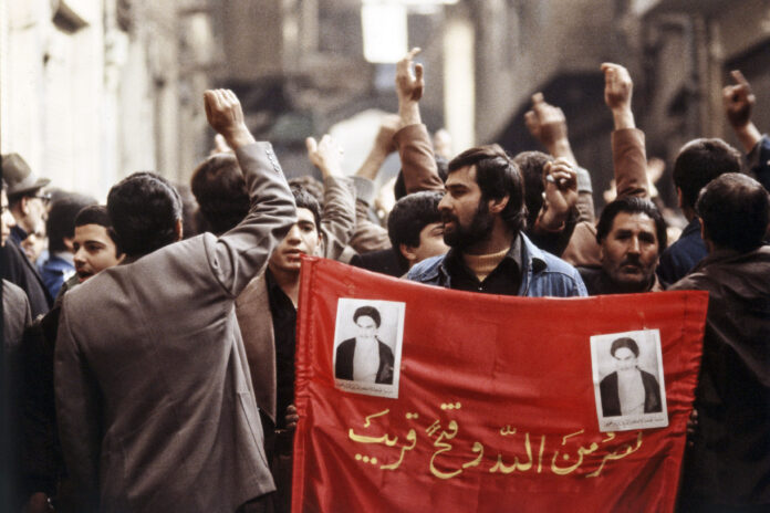 Protesters during the Iranian Revolution, Tehran, Iran, 1978