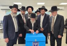 Les rabbanim et les représentants du public aux bureaux de vote – le rav S. Galai a interrompu la Shiva sur son frère zatsal pour aller voter !